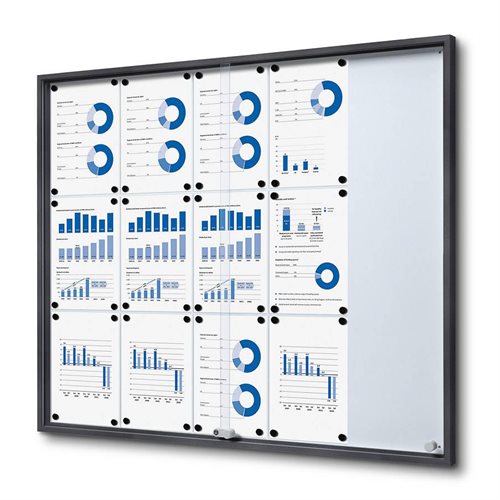 Anthrazit Whiteboard Schaukasten mit Schiebetüren  - 15xA4