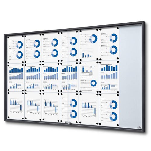 Anthrazit Whiteboard Schaukasten mit Schiebetüren  - 21xA4