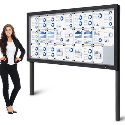 Anthrazit Premium Outdoor Whiteboard Schaukasten mit Pfosten - 27xA4 (Erdmontage)