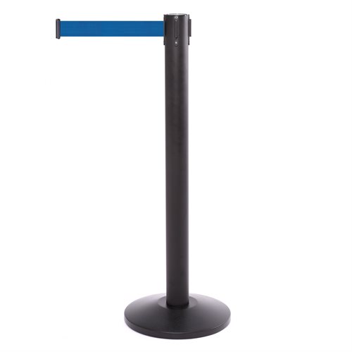 QueuePro Schwarz Absperrständer - 490 cm - Blau Gurtband