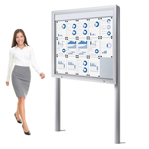 Freistehender Premium LED 15xA4 Whiteboard Außenschaukasten mit Beleuchtung und Betonpfosten