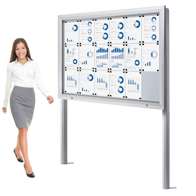 Premium Outdoor Whiteboard Schaukasten mit Pfosten - 18xA4 (Bodenmontage)