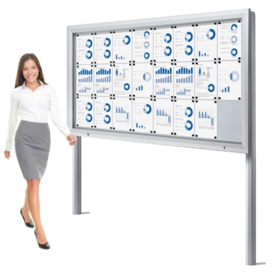 Premium Outdoor Whiteboard Schaukasten mit Pfosten - 24xA4 (Bodenmontage)